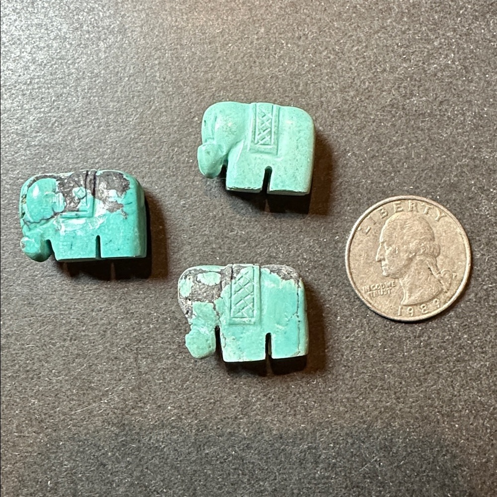 Rare Vintage Turquoise Elephant beads bundle 3pc